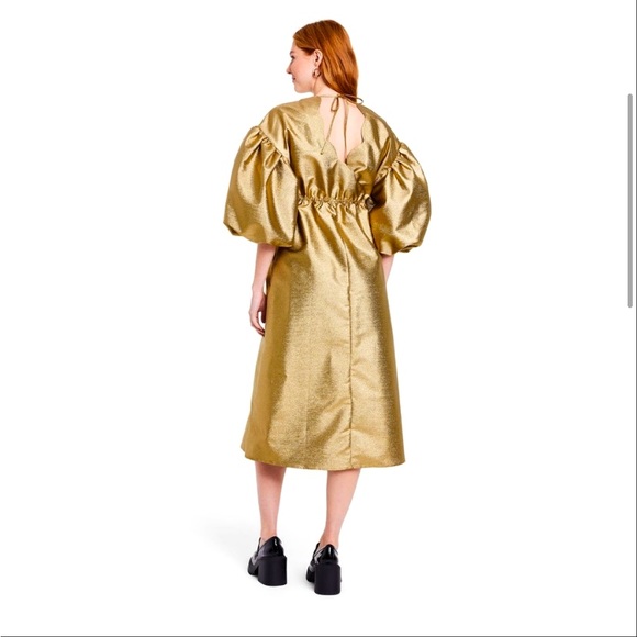🔖 KIKA VARGAS x Target Women's Puff Sleeve Scallop Back Midi Dress - Gold - Picture 5 of 15
